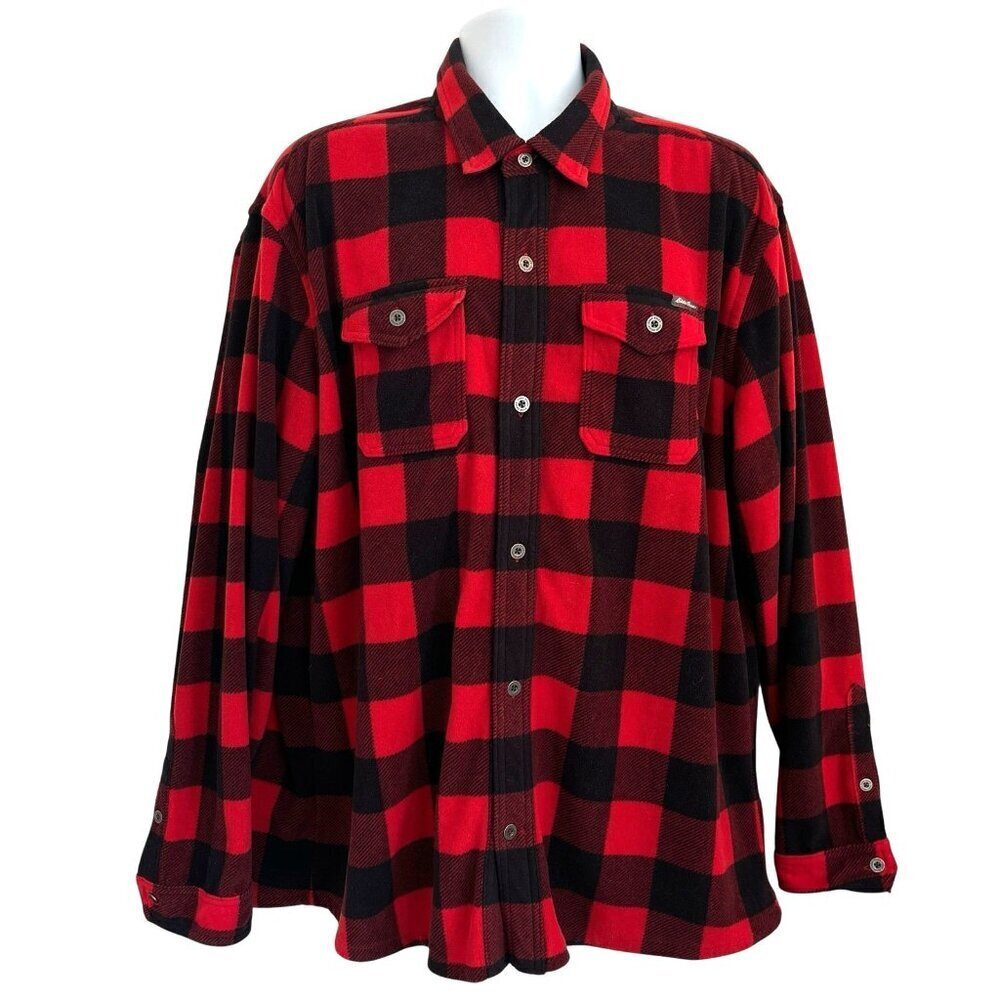 Eddie Bauer Mens Red Buffalo Plaid Flannel Fleece Shirt Outdoor Lumberjack TXL
